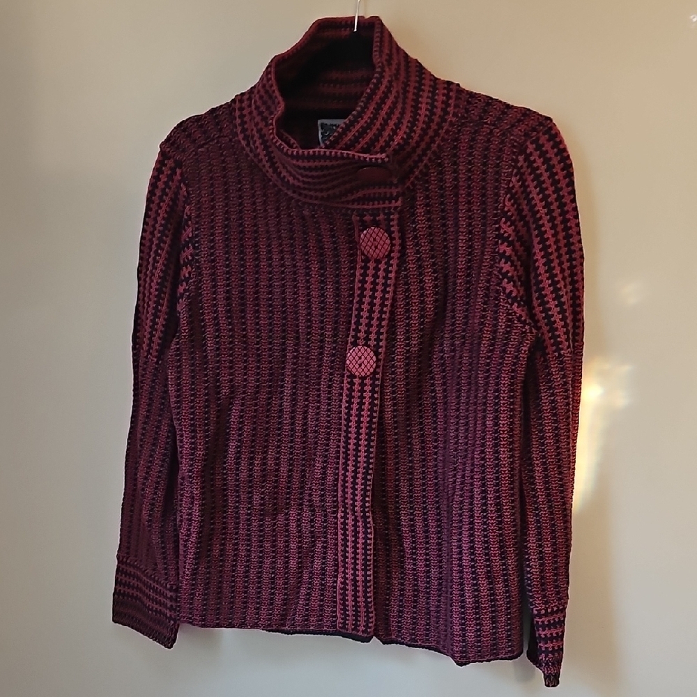 Habitat Women's Burgundy Ribbed Button-Front Turtleneck Sweater